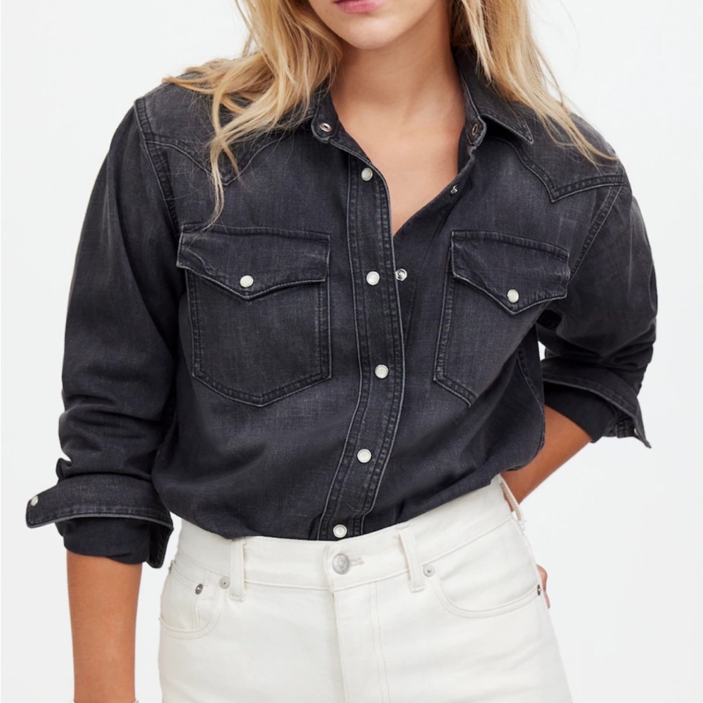 Madewell Western Black Denim Button-Up Shirt Size XL